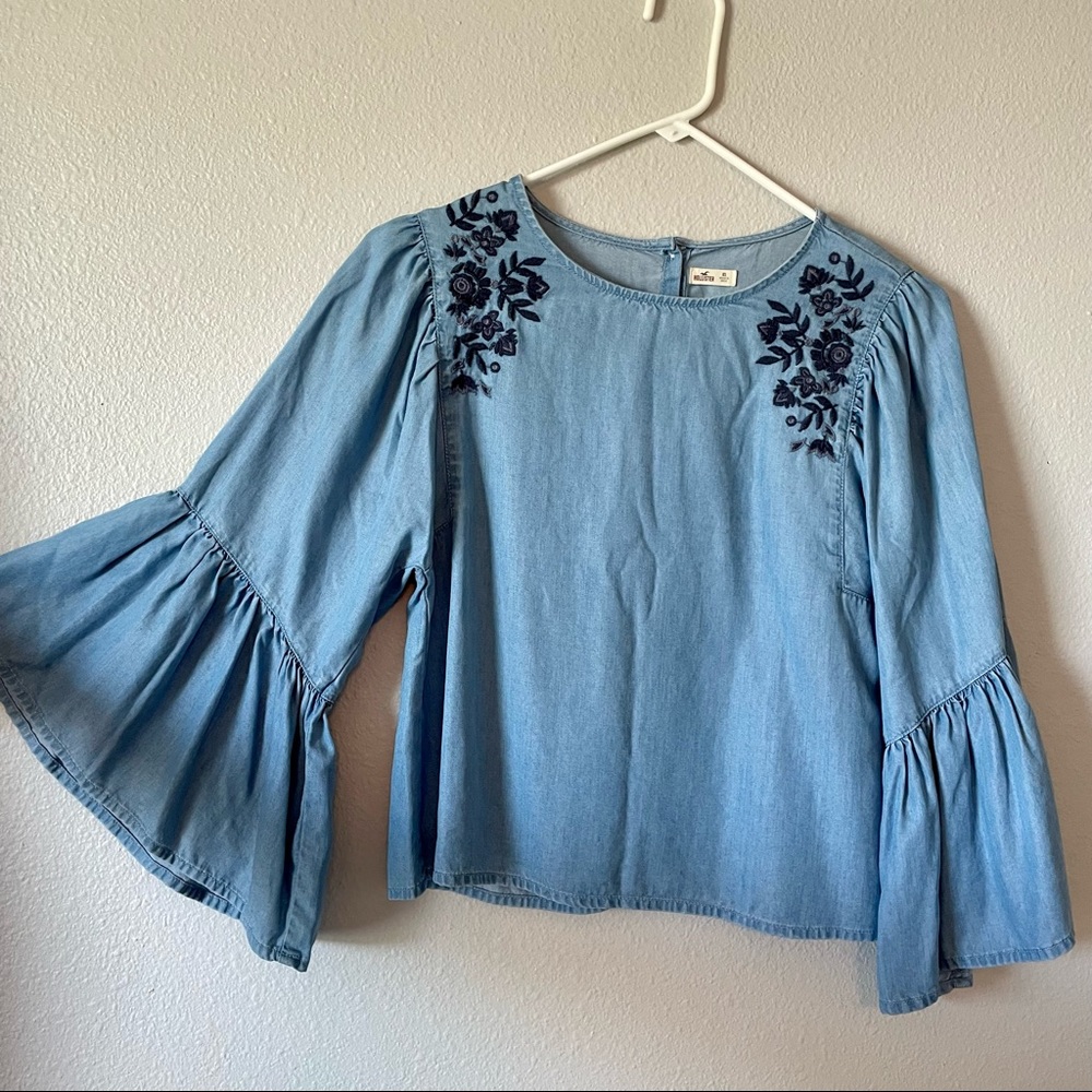 Hollister Chambray Bell Sleeve Shirt Boho Top XS 90s 80s